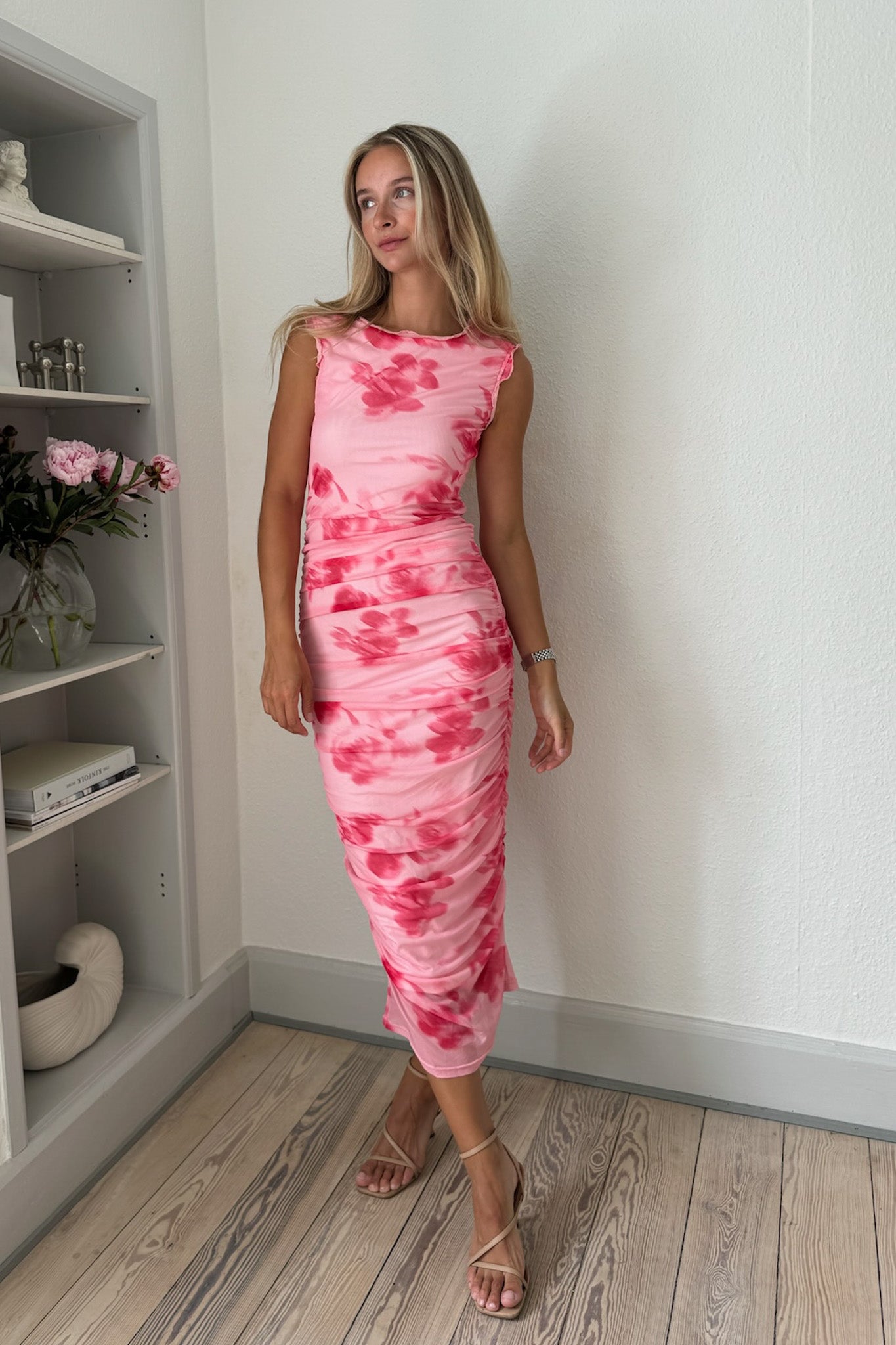 Mira Mesh Dress Abstract Pink Flower Print