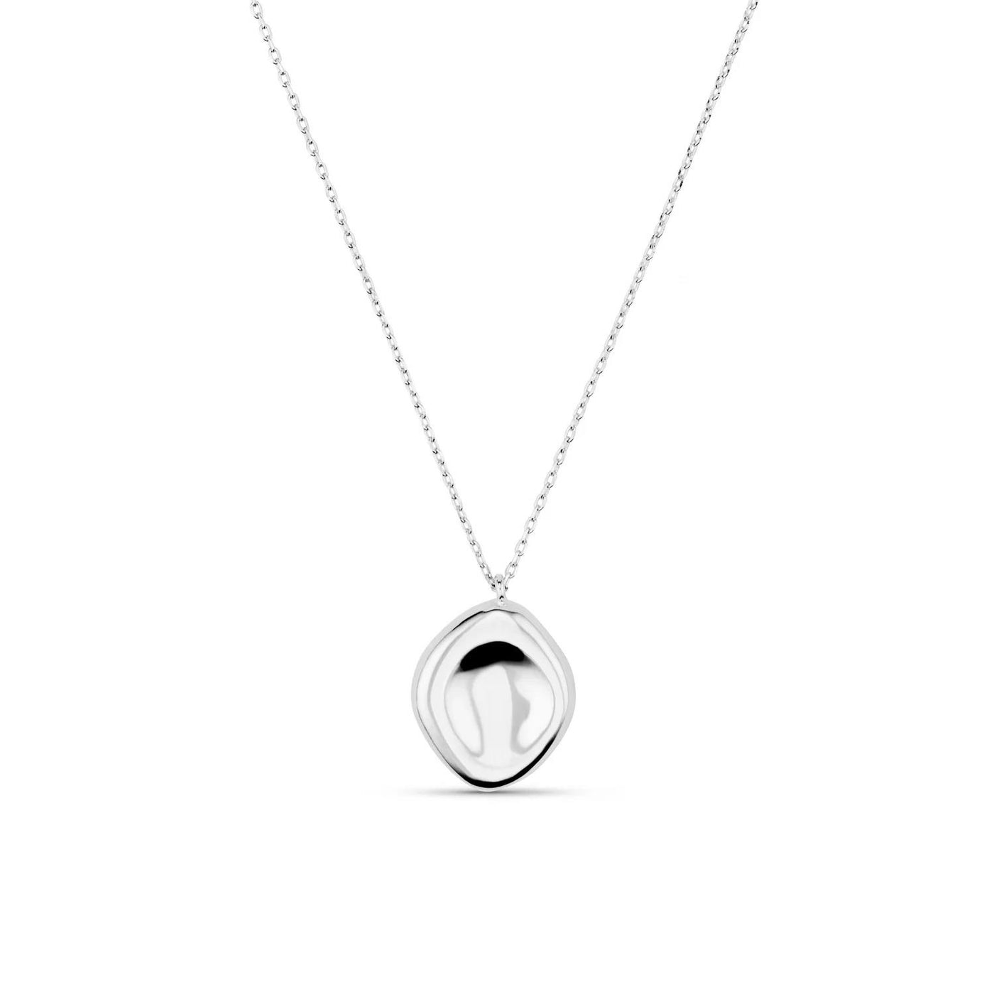 Polished Organic Oval Charm Necklace Silver