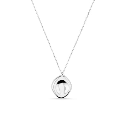 Polished Organic Oval Charm Necklace Silver