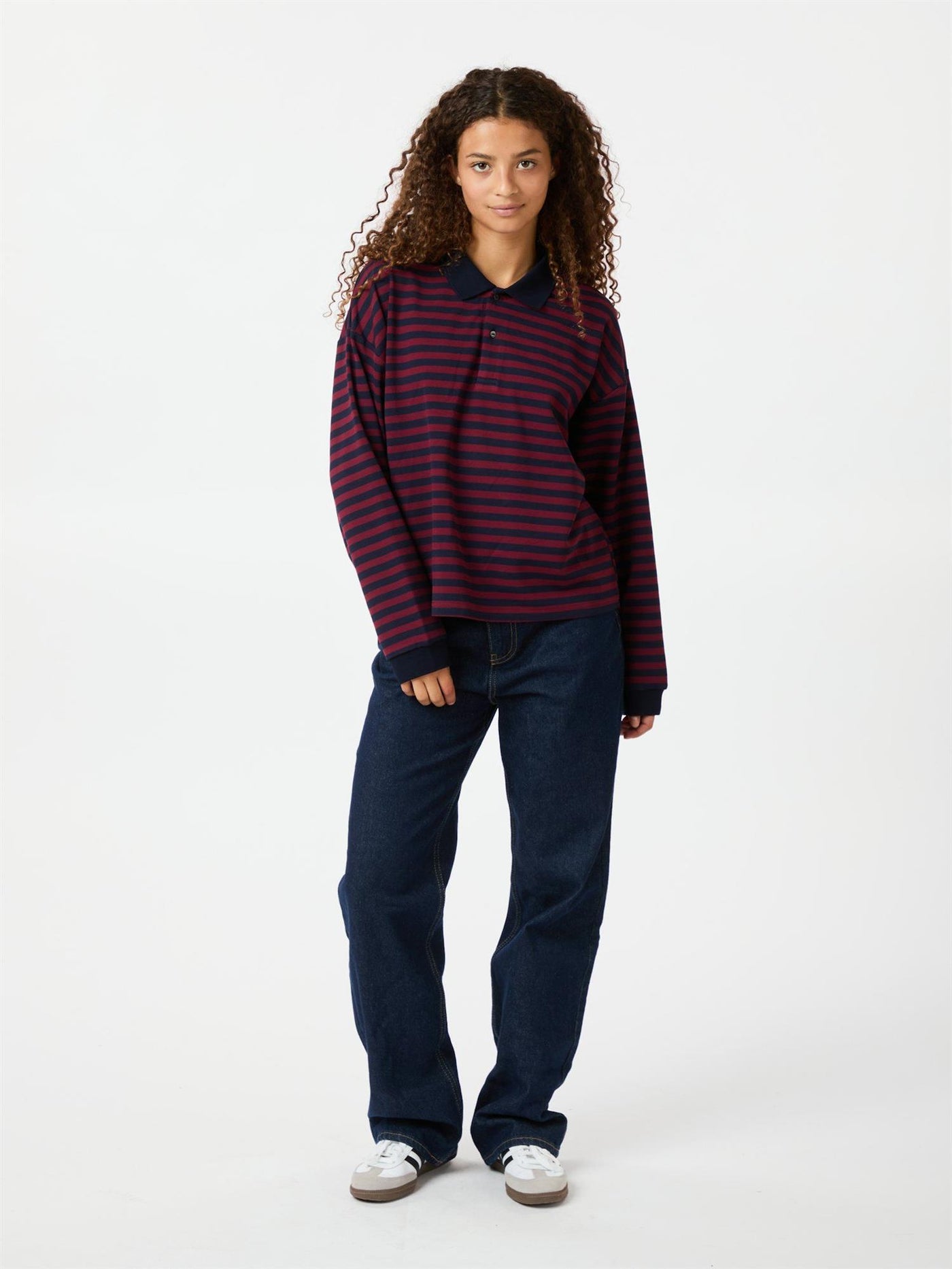 Sara Wide Stripe Polo Blouse Navy