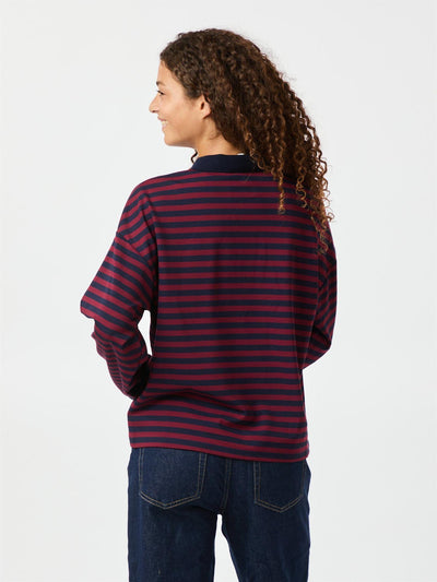 Sara Wide Stripe Polo Blouse Navy