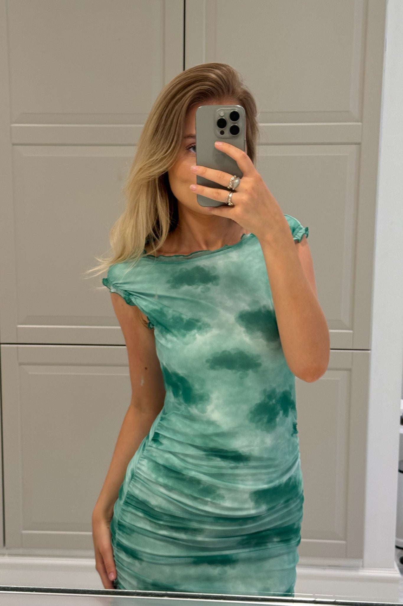 Mira Mesh Dress Abstract Green Print