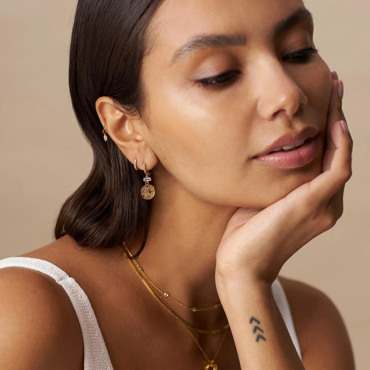 Crystal Coin Drop Micro Hoop Earrings