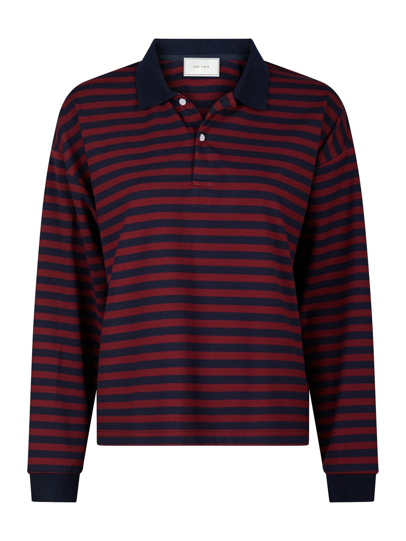 Sara Wide Stripe Polo Blouse Navy