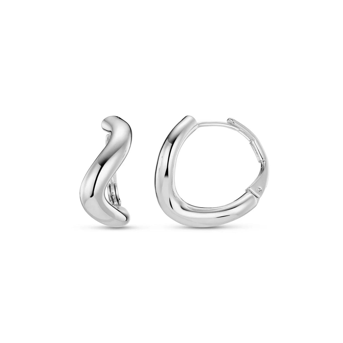 Round Wave Chunky Hoop Earrings Silver