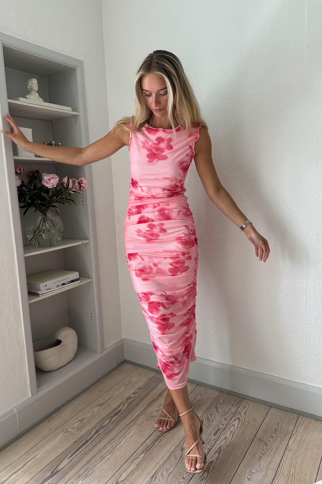 Mira Mesh Dress Abstract Pink Flower Print