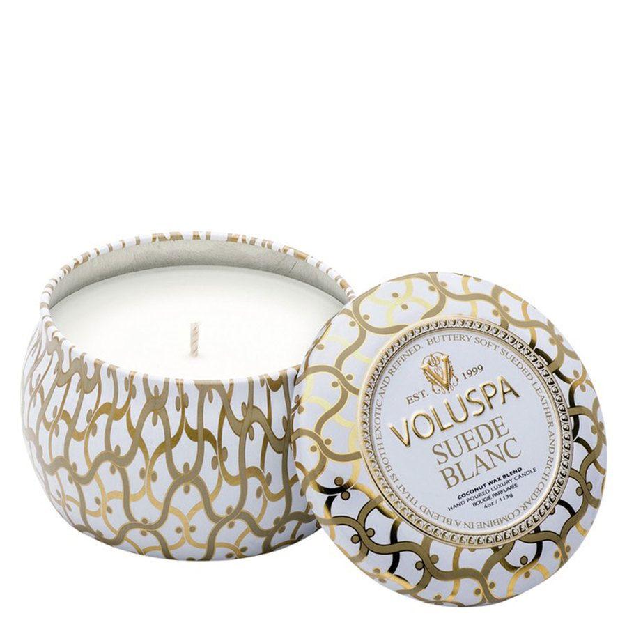 Mini Tin Candle 25t Suede Blanc