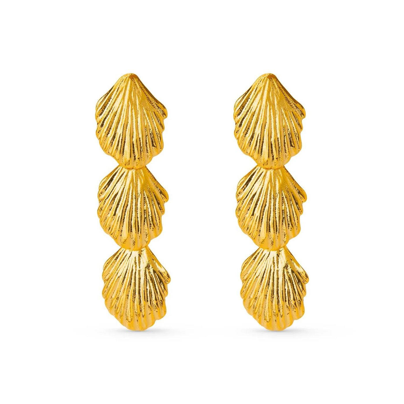 Statement Overlapping Shell Drop Earrings Gold