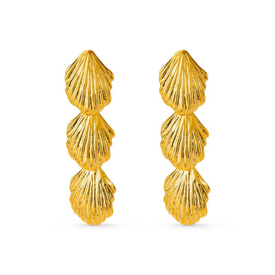 Statement Overlapping Shell Drop Earrings Gold