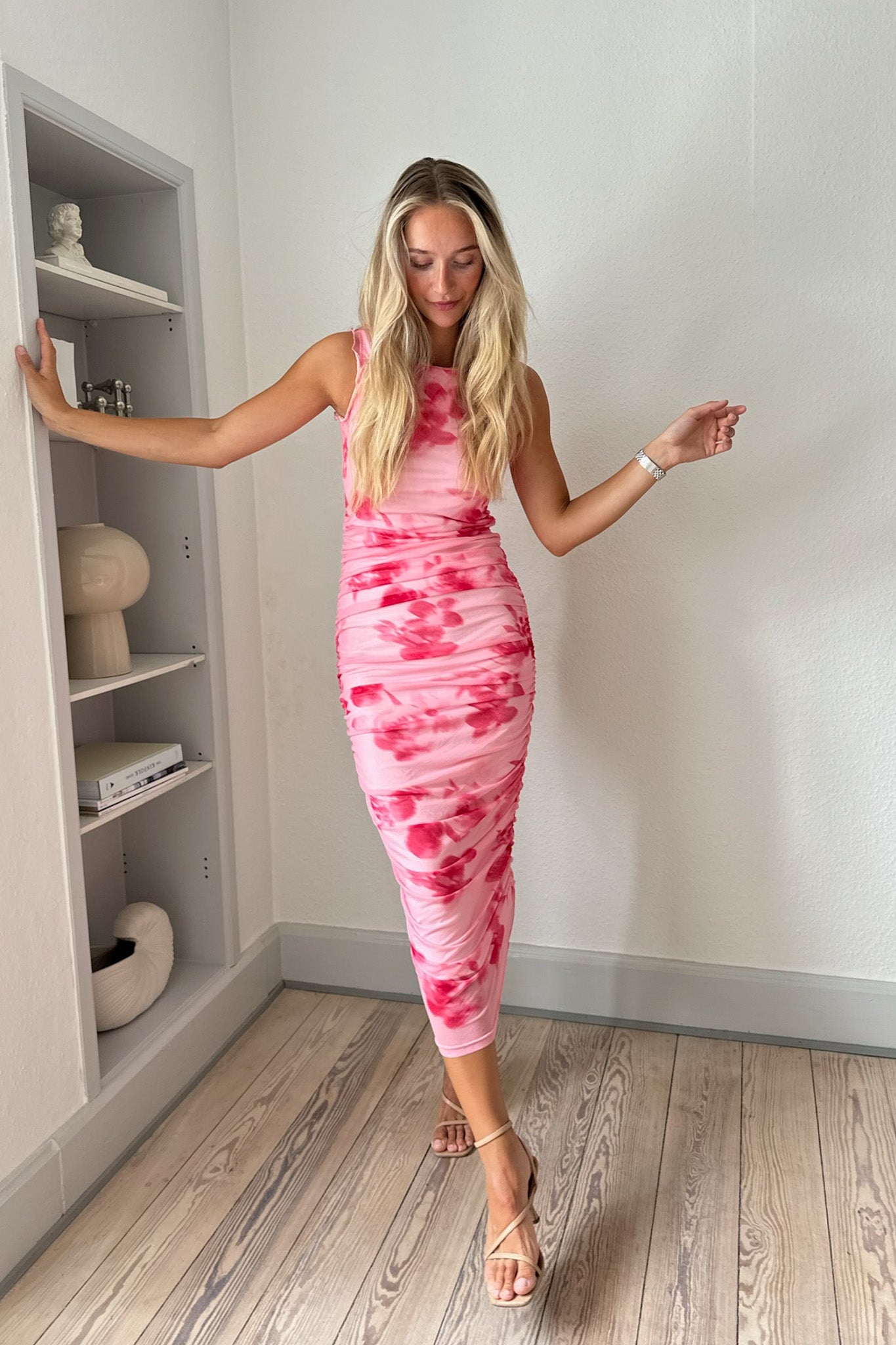 Mira Mesh Dress Abstract Pink Flower Print