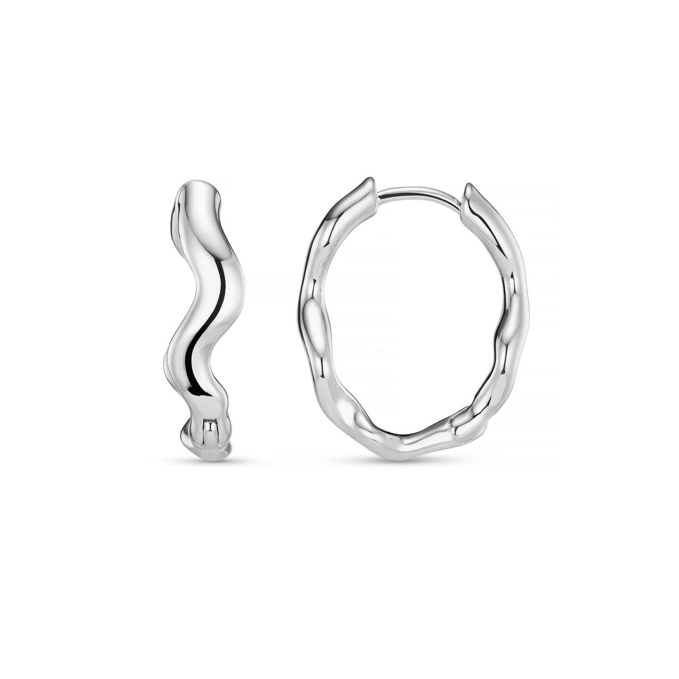 Organic Wave Oval Hoop Earrings Silver