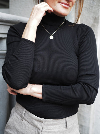 Turtleneck silk blouse Black