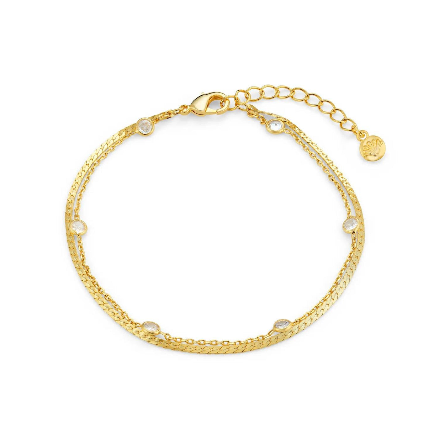 Stationed Crystal & Snake 2-Row Bracelet Gold