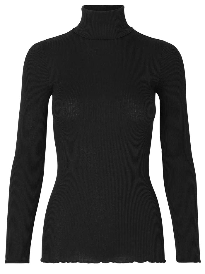 Turtleneck silk blouse Black