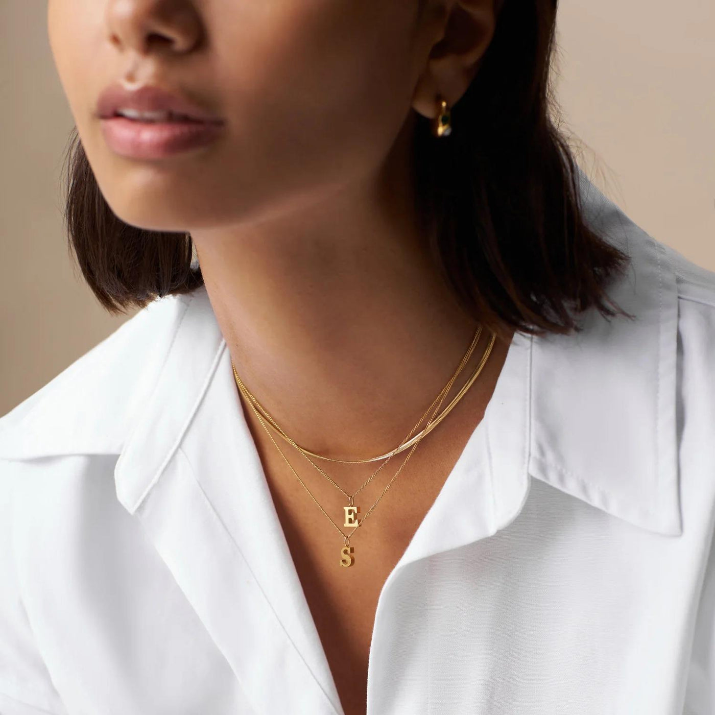 LUXE S Initial Necklace Gold