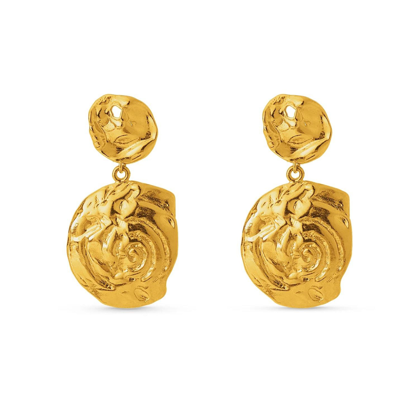 Statement Ammonite Molten Drop Earrings Gold