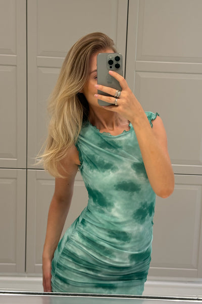 Mira Mesh Dress Abstract Green Print