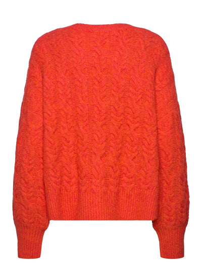 Cable knit O-neck Cherry tomato